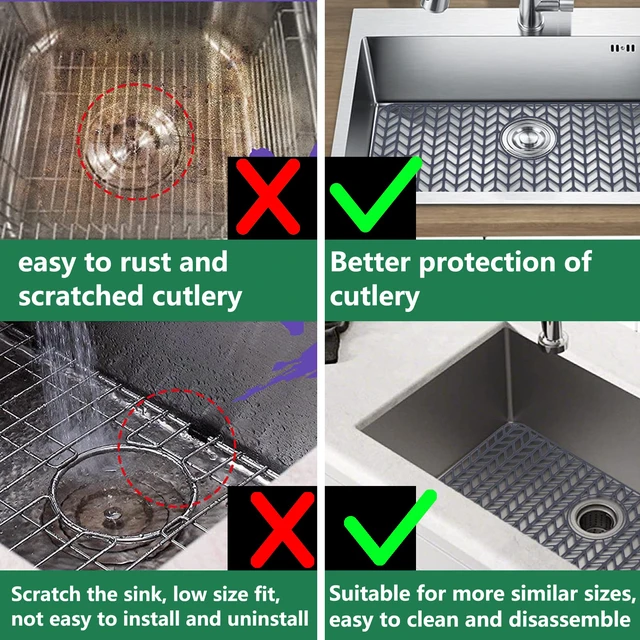 Alt view image 6 of 7 - Sink Protectors for Kitchen Sink, Kitchen Sink Protector Mat - 28.4"x15.2" Heat-Resistant Silicone Folding Non-Slip Mat for Stainless Steel Sink with Rear Drain (Grey)