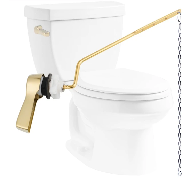 Main image of Universal Metal Side Mount Toilet Handle Kit, Shiny Gold Solid Brass Toilet Flush Tank Lever with Stainless Steel Adjustable Flapper Chains, Side Tank Toilet Handle for Most Toilets
