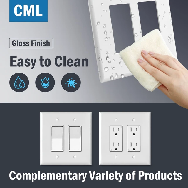 Alt view image 4 of 7 - Oversized 2-Gang Wall Plate, 4 Pack Double Outlet Cover, Jumbo Electrical Receptacle and Switch Covers, Over-Size 5.31 x 5.5, Impact Resistant, White, ETL Listed