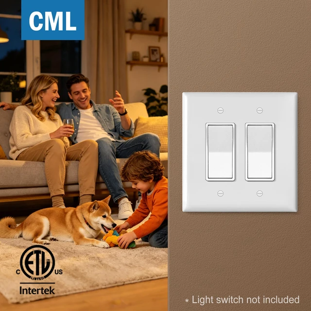 Alt view image 7 of 7 - Oversized 2-Gang Wall Plate, 4 Pack Double Outlet Cover, Jumbo Electrical Receptacle and Switch Covers, Over-Size 5.31 x 5.5, Impact Resistant, White, ETL Listed