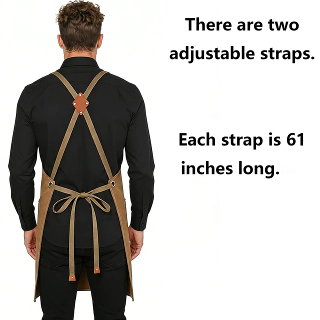 Alt view image 4 of 6 - Chef Aprons for Men Women with Oversized Pockets, 16-Ounce Cotton Canvas Cross Back Heavy Duty Work Apron (Brown)