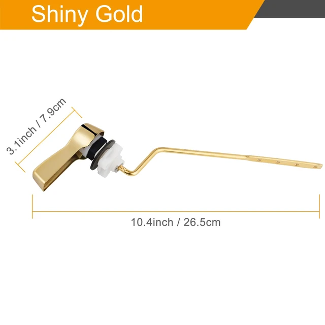 Alt view image 3 of 7 - Universal Metal Side Mount Toilet Handle Kit, Shiny Gold Solid Brass Toilet Flush Tank Lever with Stainless Steel Adjustable Flapper Chains, Side Tank Toilet Handle for Most Toilets