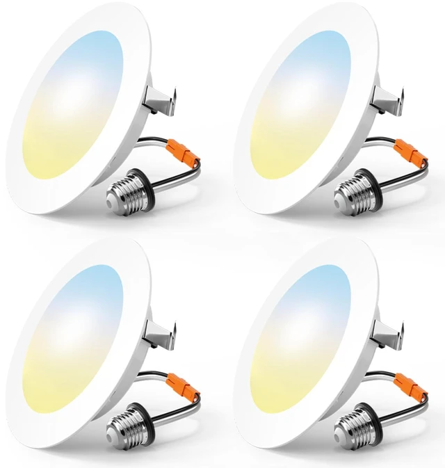 Main image of 4 Pack Retrofit LED Recessed Lighting 4 Inch, 5CCT, White 2700K/3000K/4000K/5000K/6000K Selectable, Dimmable Flat Can Lights, 700LM Brightness, 7W=60W, IC & Damp Rated, ETL & FCC