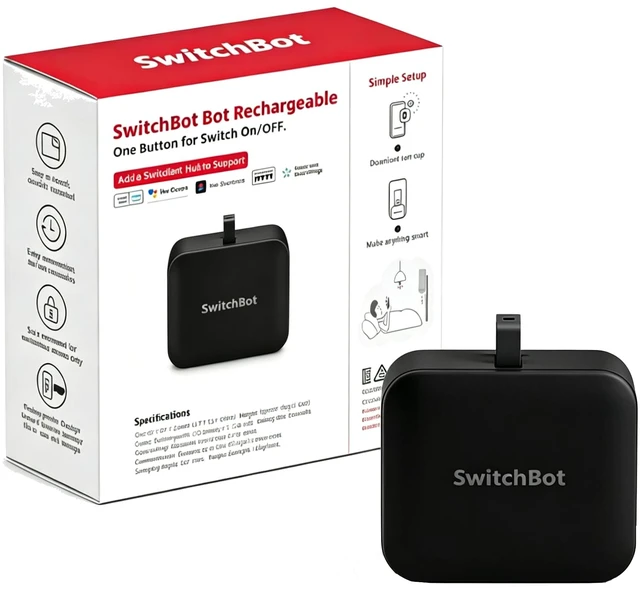 Main image of Rechargeable Smart Switch Button Pusher (Bluetooth) Fingerbot for Rocker/One-Way Buttons, App Timer Control, No Wiring, Optional Hub for Voice/Remote, Black