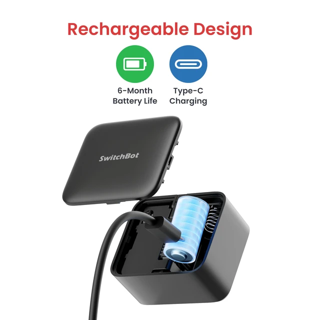 Alt view image 2 of 7 - Rechargeable Smart Switch Button Pusher (Bluetooth) Fingerbot for Rocker/One-Way Buttons, App Timer Control, No Wiring, Optional Hub for Voice/Remote, Black