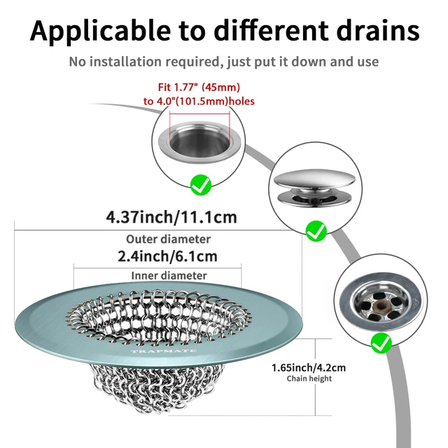 Alt view image 2 of 6 - Reversible Bathtub Drain Hair Catcher, Prevent Clogging Shower Drain Cover, Patend 304 Stainless Steel Drain Strainer for Regular & Pop-up Drain (Teal)