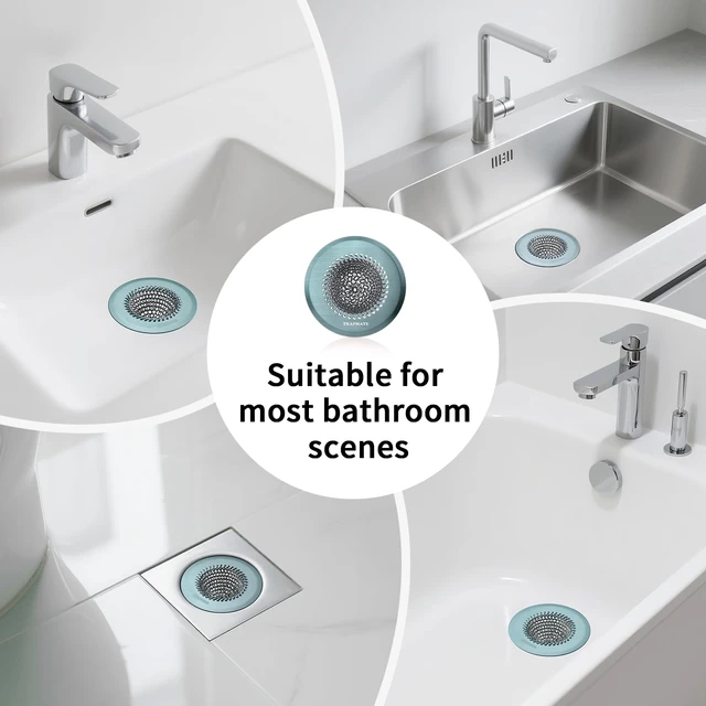 Alt view image 5 of 6 - Reversible Bathtub Drain Hair Catcher, Prevent Clogging Shower Drain Cover, Patend 304 Stainless Steel Drain Strainer for Regular & Pop-up Drain (Teal)