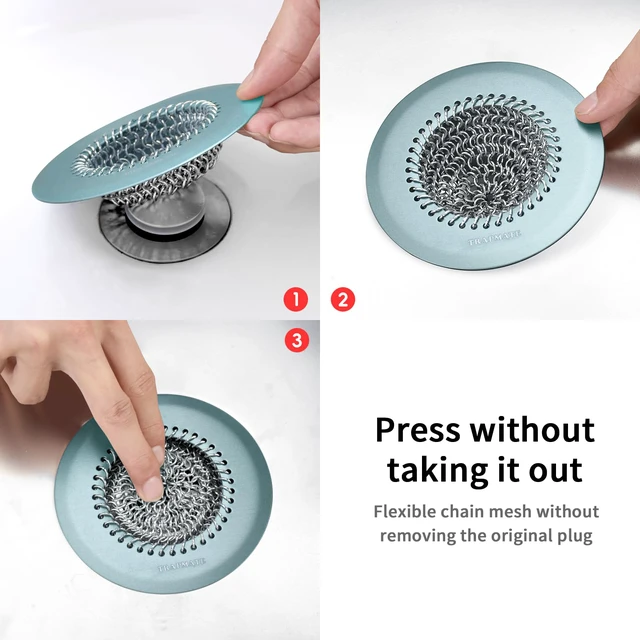 Alt view image 6 of 6 - Reversible Bathtub Drain Hair Catcher, Prevent Clogging Shower Drain Cover, Patend 304 Stainless Steel Drain Strainer for Regular & Pop-up Drain (Teal)