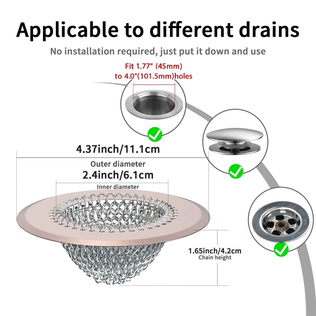 Alt view image 3 of 6 - Shower Drain Hair Catcher, Fast Drainage Bathtub Drain Hair Catcher, Easy Clean Hair Catcher Shower Drain, Upgraded 304 Stainless Steel Shower Drain Cover For Shower Regular & Pop-up Drain (Rose Gold)