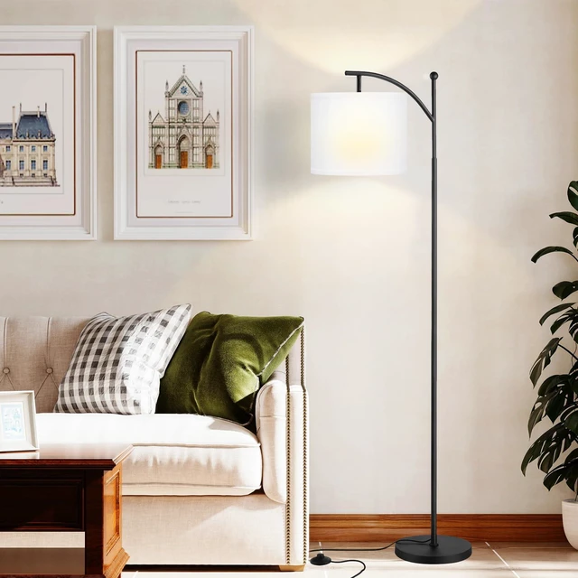 Main image of 60" Floor Lamp with 3 Color Temperatures, Adjustable White Shade, Black Pole - Tall Lamp for Living Room, Bedroom, Office, Classroom, Dorm - 9W Bulb Included