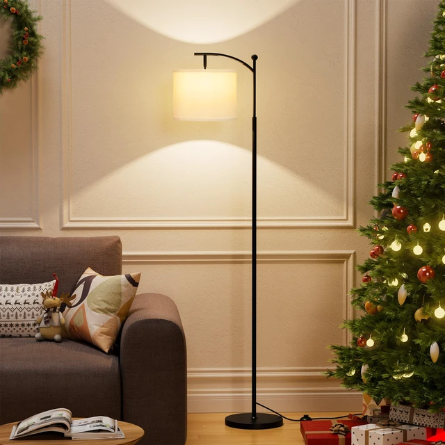 Alt view image 6 of 6 - 60" Floor Lamp with 3 Color Temperatures, Adjustable White Shade, Black Pole - Tall Lamp for Living Room, Bedroom, Office, Classroom, Dorm - 9W Bulb Included