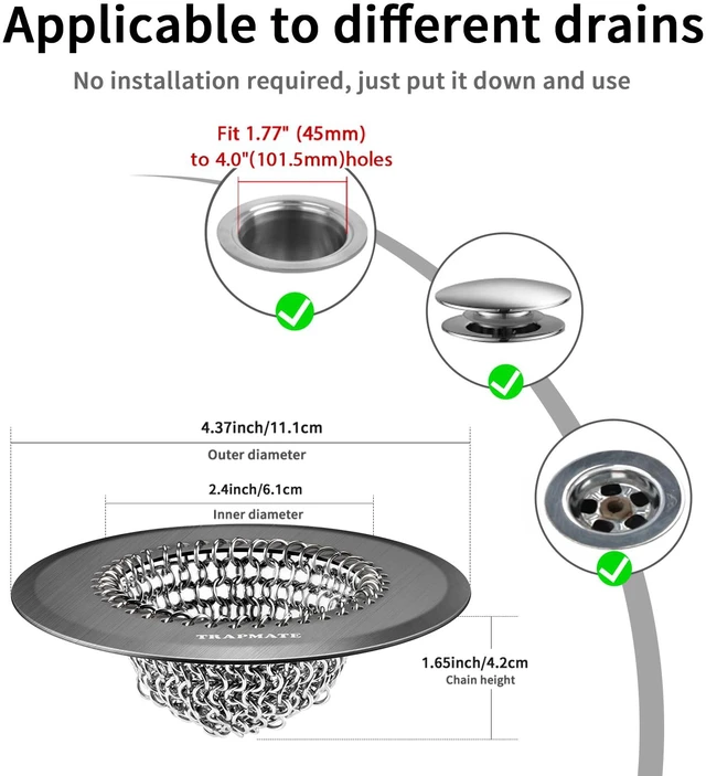 Alt view image 2 of 6 - Shower Hair Drain Catcher, Easy Clean Bathtub Drain Hair Catcher, Fast Drainage Tub Drain Protector, Stainless Steel Shower Drain Cover for US Standard Regular & Pop-up Drain Screen (Black)