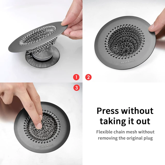 Alt view image 5 of 6 - Shower Hair Drain Catcher, Easy Clean Bathtub Drain Hair Catcher, Fast Drainage Tub Drain Protector, Stainless Steel Shower Drain Cover for US Standard Regular & Pop-up Drain Screen (Black)