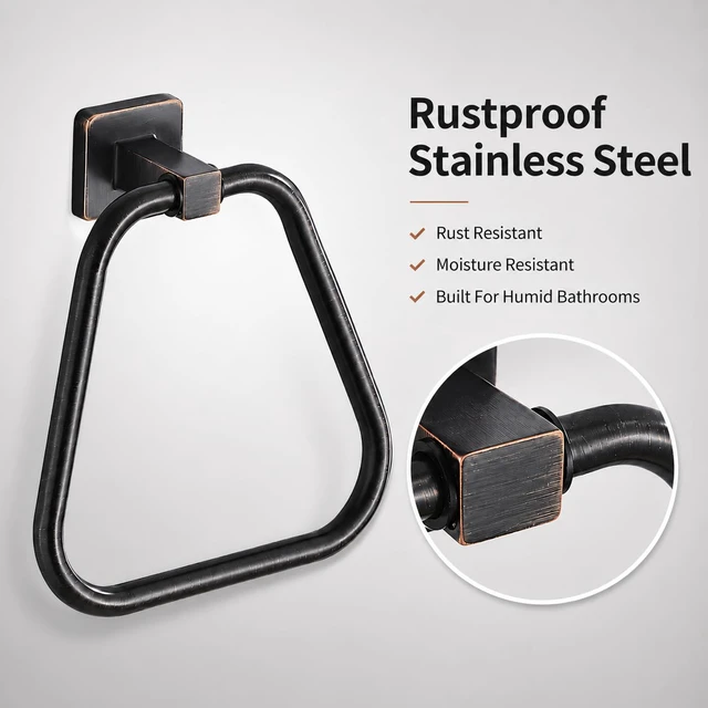 Alt view image 3 of 7 - Oil Rubbed Bronze Towel Ring for Bathroom 2 Pack, Kitchen Bath Towel Holder Hangers Wall Mount Heavy Duty Stainless Steel