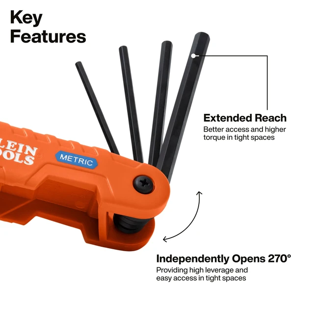 Alt view image 3 of 5 - 70550M Pro Folding Hex Key Set, 10-Key Metric Sizes 1.5mm to 12mm, Industrial Strength Heat Treated Alloy Steel