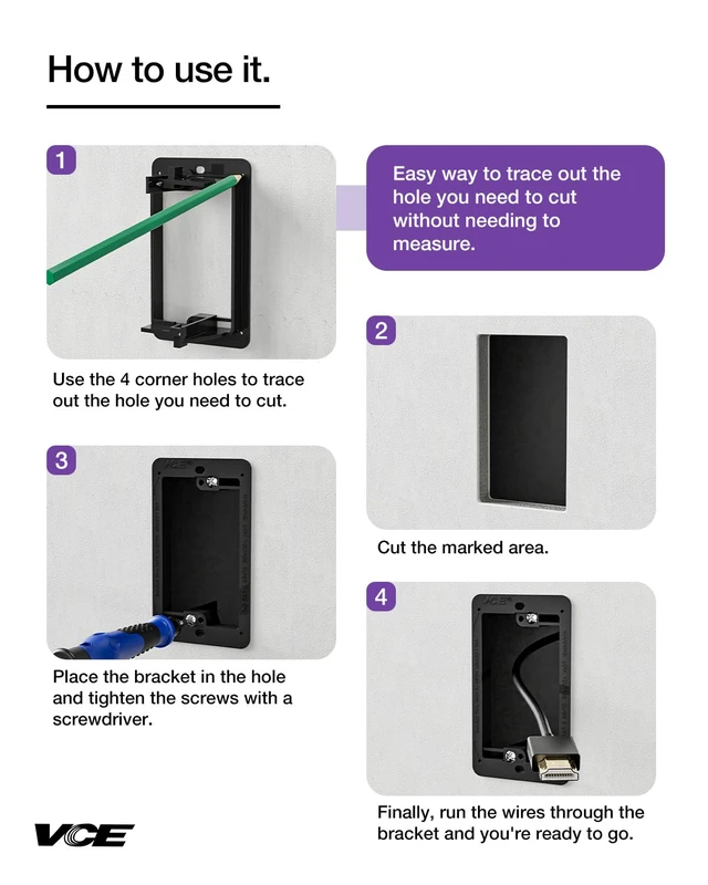 Alt view image 4 of 6 - Low Voltage Mounting Bracket Single Gang Wall Plate, Flush Low Voltage Box for Network, HDMI, Coaxial, Speaker, Telephone Cables, Black, 15 Pack