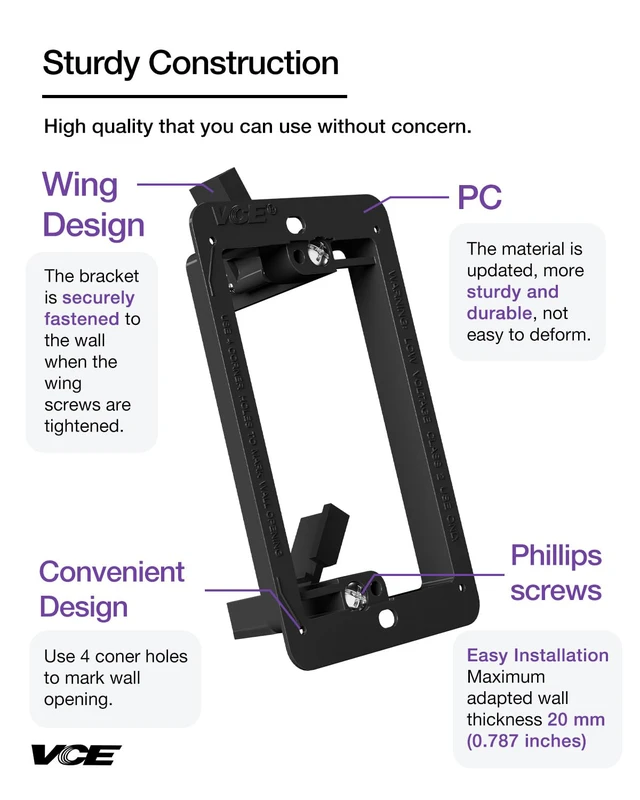 Alt view image 5 of 6 - Low Voltage Mounting Bracket Single Gang Wall Plate, Flush Low Voltage Box for Network, HDMI, Coaxial, Speaker, Telephone Cables, Black, 15 Pack