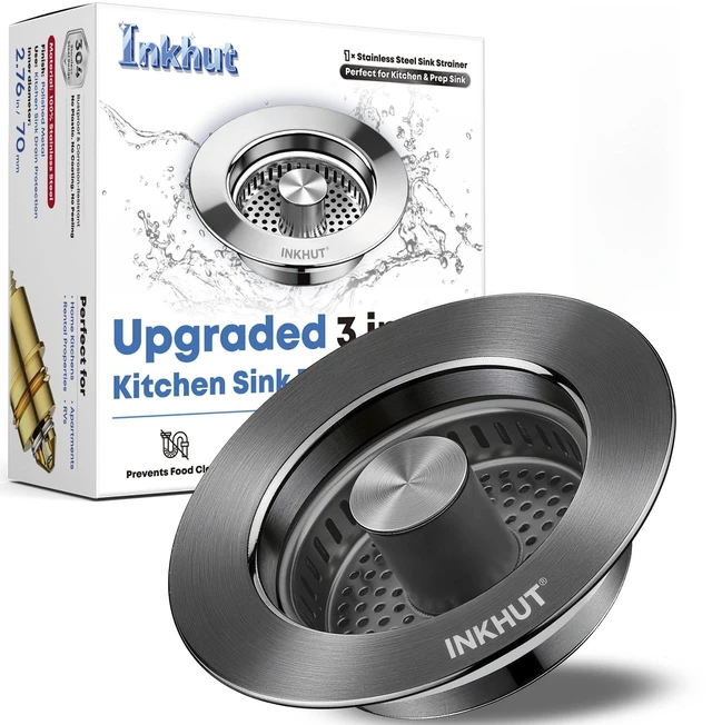 Main image of Upgraded 3 in 1 Kitchen Sink Drain Strainer (Dark Grey) Stainless Steel Sink Stopper, Anti-Clogging Food Catcher Basket, Bounce Core Drain Strainer Plug for 3 1/2 inch Drain