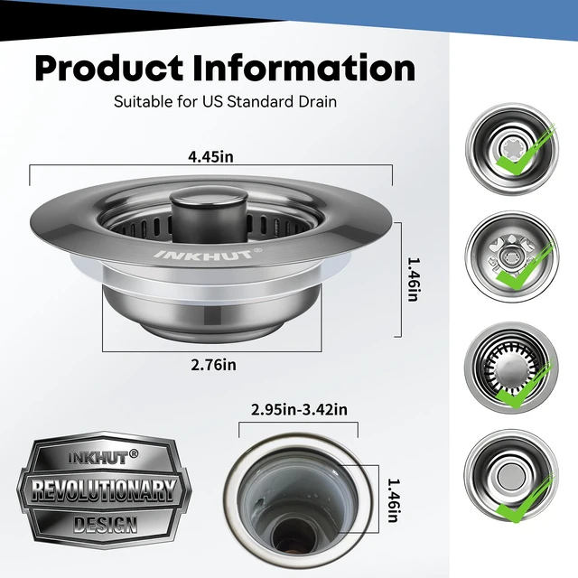 Alt view image 5 of 7 - Upgraded 3 in 1 Kitchen Sink Drain Strainer (Dark Grey) Stainless Steel Sink Stopper, Anti-Clogging Food Catcher Basket, Bounce Core Drain Strainer Plug for 3 1/2 inch Drain