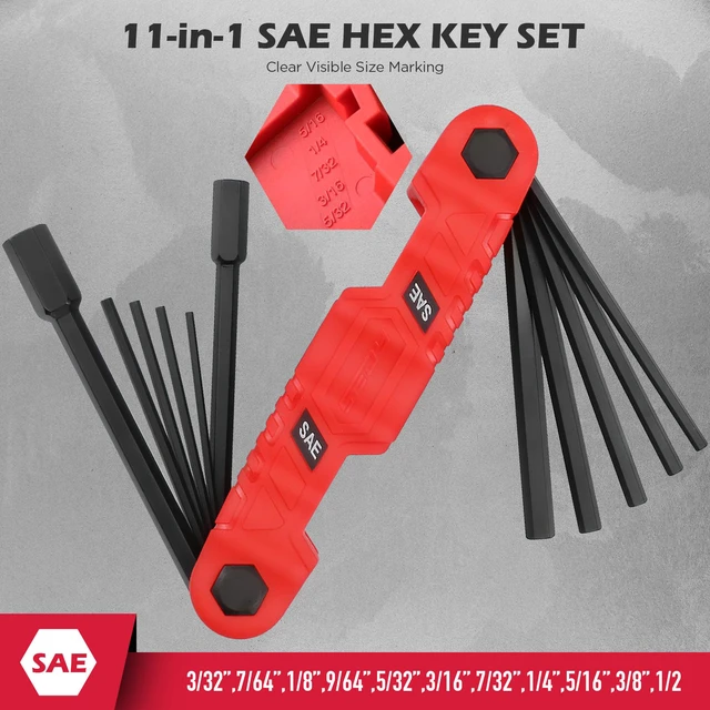Alt view image 3 of 7 - 34-Piece Large Folding Hex Key Set, SAE Hex (3/32"-1/2"), Metric Hex (1.5-12mm) & Torx (T9T55), 3-in-1 Heavy Duty Allen Key Set for Archery, Bike Repair, Furniture & Home Maintenance