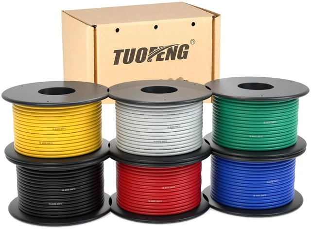 Main image of 18awg Silicone Wire, 6 Colors, 20ft Each Cable Hook up Wire, Silicone Rubber Insulated, Tinned Copper, Flexible, 18 Gauge Wire Set