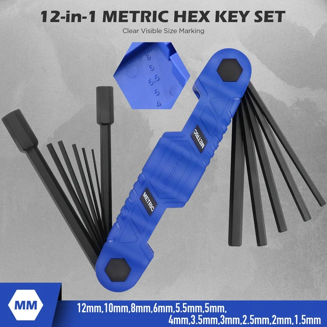 Alt view image 4 of 7 - 34-Piece Large Folding Hex Key Set, SAE Hex (3/32"-1/2"), Metric Hex (1.5-12mm) & Torx (T9T55), 3-in-1 Heavy Duty Allen Key Set for Archery, Bike Repair, Furniture & Home Maintenance