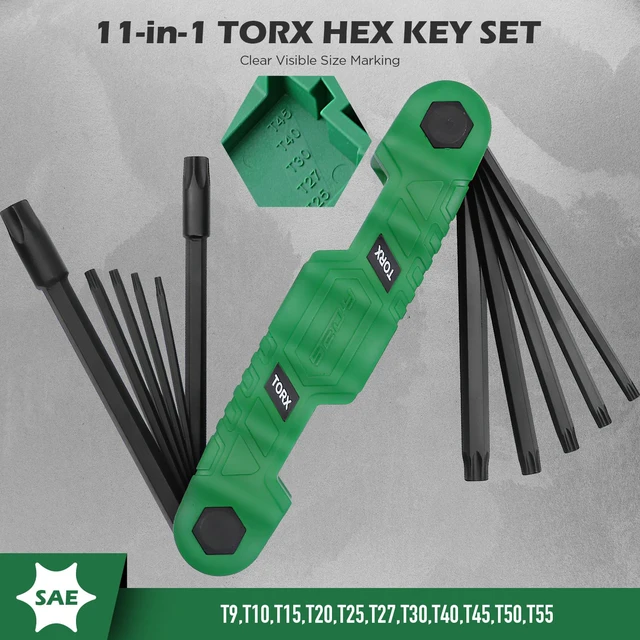 Alt view image 5 of 7 - 34-Piece Large Folding Hex Key Set, SAE Hex (3/32"-1/2"), Metric Hex (1.5-12mm) & Torx (T9T55), 3-in-1 Heavy Duty Allen Key Set for Archery, Bike Repair, Furniture & Home Maintenance