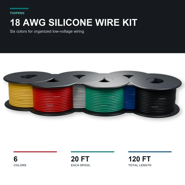 Alt view image 3 of 7 - 18awg Silicone Wire, 6 Colors, 20ft Each Cable Hook up Wire, Silicone Rubber Insulated, Tinned Copper, Flexible, 18 Gauge Wire Set