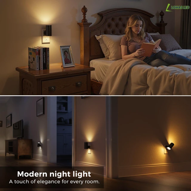 Alt view image 6 of 7 - Night Light, Night Lights Plug into Wall, 5 Colors, Dimmable Dusk to Dawn Sensor, 330° Rotating LED Nightlight Plug In for Kids,Night Light for Hallway Bedroom Bathroom Adults,2 Pack