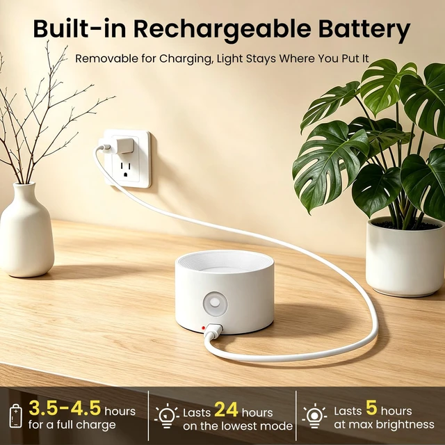Alt view image 5 of 7 - 3PACK Rechargeable LED Wall Sconce, Cordless Battery with Remote, Powered Wall Sconce, 3 Brightness Levels, 360° Swivel Magnetic Shade for Bedrooms, Hallways, Den and Reading SpacesWhite