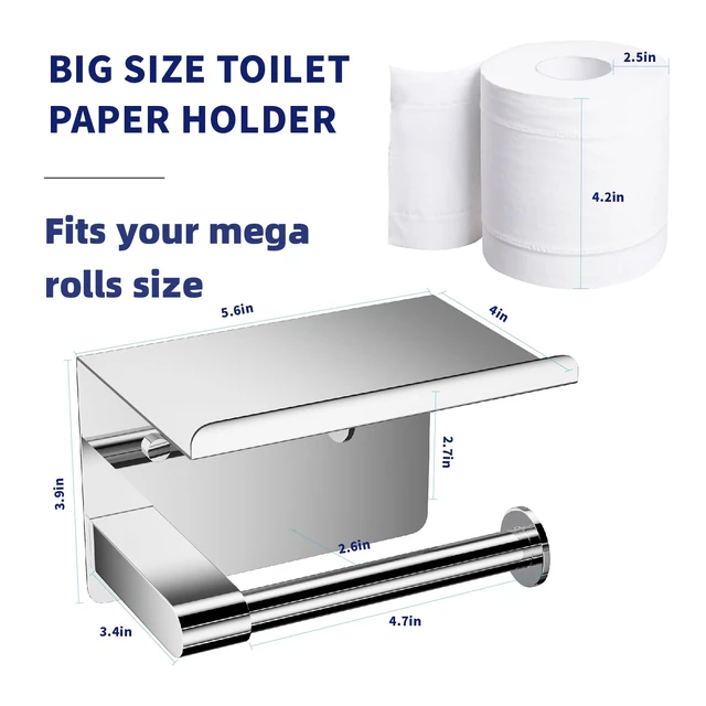 Alt view image 2 of 7 - Chrome Toilet Paper Holder Wall Mount, Self Adhesive or Screw-in Adhesive or Screw-in, Waterproof and Rustproof Stainless Steel, Wall Mount Design, Modern Stylish Design, for Bathroom, RV