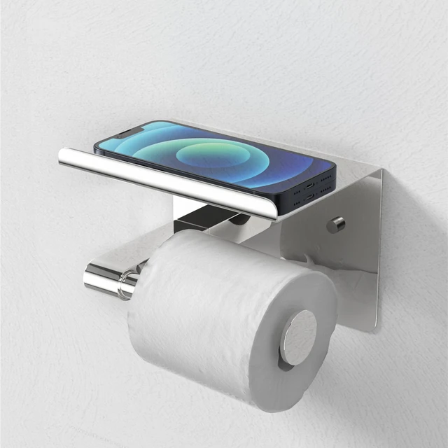 Alt view image 5 of 7 - Chrome Toilet Paper Holder Wall Mount, Self Adhesive or Screw-in Adhesive or Screw-in, Waterproof and Rustproof Stainless Steel, Wall Mount Design, Modern Stylish Design, for Bathroom, RV