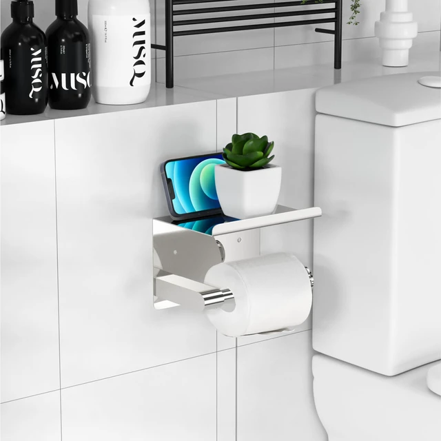 Alt view image 6 of 7 - Chrome Toilet Paper Holder Wall Mount, Self Adhesive or Screw-in Adhesive or Screw-in, Waterproof and Rustproof Stainless Steel, Wall Mount Design, Modern Stylish Design, for Bathroom, RV