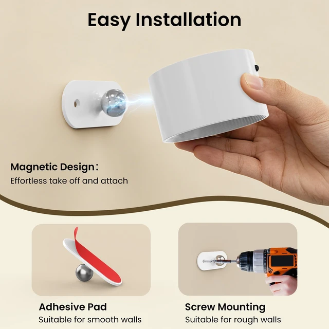 Alt view image 6 of 7 - 3PACK Rechargeable LED Wall Sconce, Cordless Battery with Remote, Powered Wall Sconce, 3 Brightness Levels, 360° Swivel Magnetic Shade for Bedrooms, Hallways, Den and Reading SpacesWhite