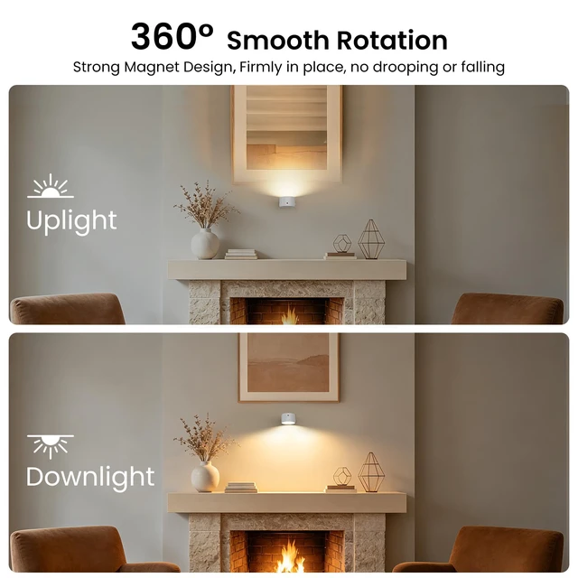 Alt view image 7 of 7 - 3PACK Rechargeable LED Wall Sconce, Cordless Battery with Remote, Powered Wall Sconce, 3 Brightness Levels, 360° Swivel Magnetic Shade for Bedrooms, Hallways, Den and Reading SpacesWhite