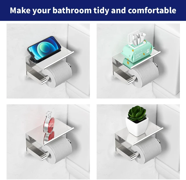Alt view image 7 of 7 - Chrome Toilet Paper Holder Wall Mount, Self Adhesive or Screw-in Adhesive or Screw-in, Waterproof and Rustproof Stainless Steel, Wall Mount Design, Modern Stylish Design, for Bathroom, RV