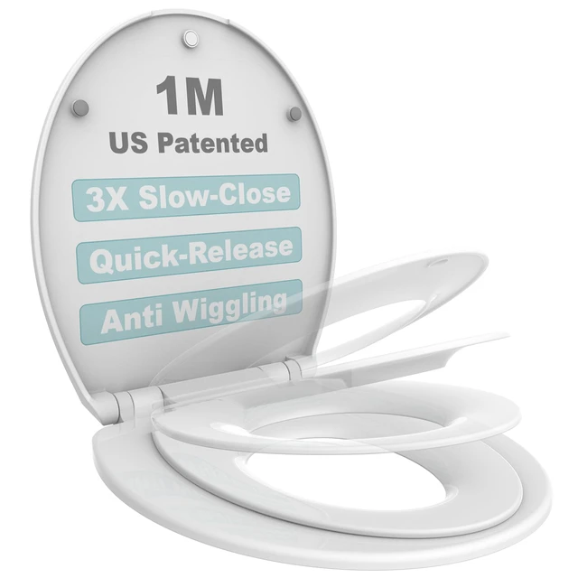 Main image of Family Toilet Seat, Patented Slow Close & Quick Releasing Technology, Anti-Wiggling, Easy to Install and Clean, Standard Round with Toddler Seat Built In (1 Piece)