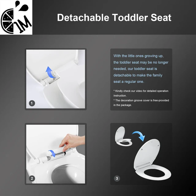 Alt view image 6 of 7 - Family Toilet Seat, Patented Slow Close & Quick Releasing Technology, Anti-Wiggling, Easy to Install and Clean, Standard Round with Toddler Seat Built In (1 Piece)