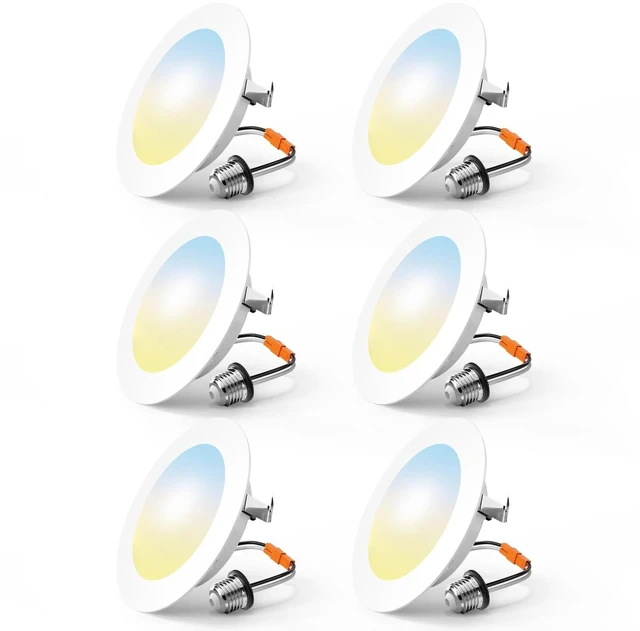 Main image of 6 Pack Retrofit LED Recessed Lighting 4 Inch, 5CCT, White 2700K/3000K/4000K/5000K/6000K Selectable, Dimmable Flat Can Lights, 700LM Brightness, 7W, IC & Damp Rated, ETL & FCC