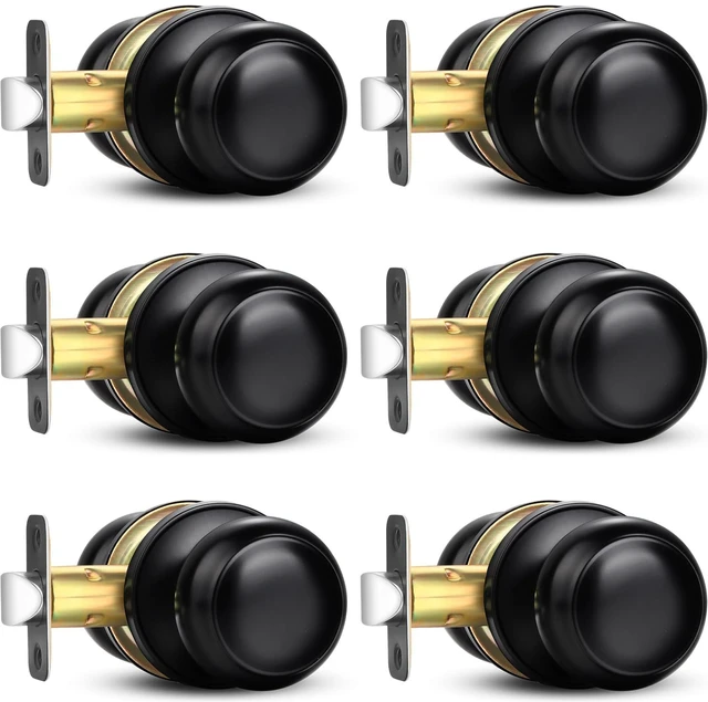 Main image of 6 Pack Passage Door Knobs, Black Round Keyless Doorknobs Interior Lockset Non-Locking Indoor Door Knobs for Bedroom Bathroom Hallway Closet, Matte Black Modern Design Door Hardware