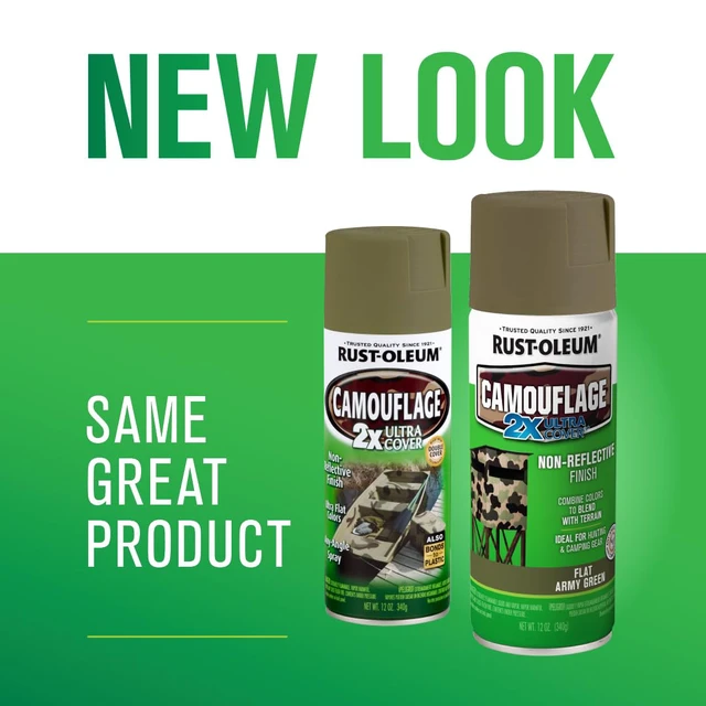 Alt view image 2 of 7 - Camouflage 2X Ultra Cover Army Green Spray Paint Non-Reflective Finish, Outdoor Concealment, Hunting Blinds And Equipment, Multi-Surface Coverage, 12 Oz