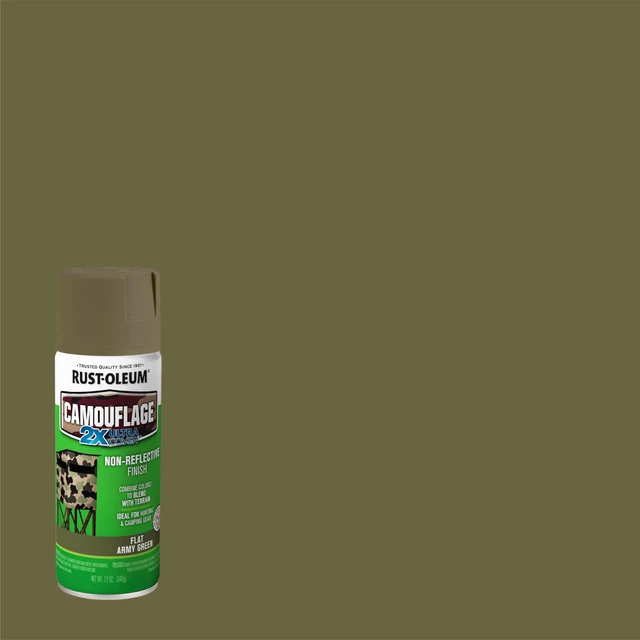 Alt view image 3 of 7 - Camouflage 2X Ultra Cover Army Green Spray Paint Non-Reflective Finish, Outdoor Concealment, Hunting Blinds And Equipment, Multi-Surface Coverage, 12 Oz