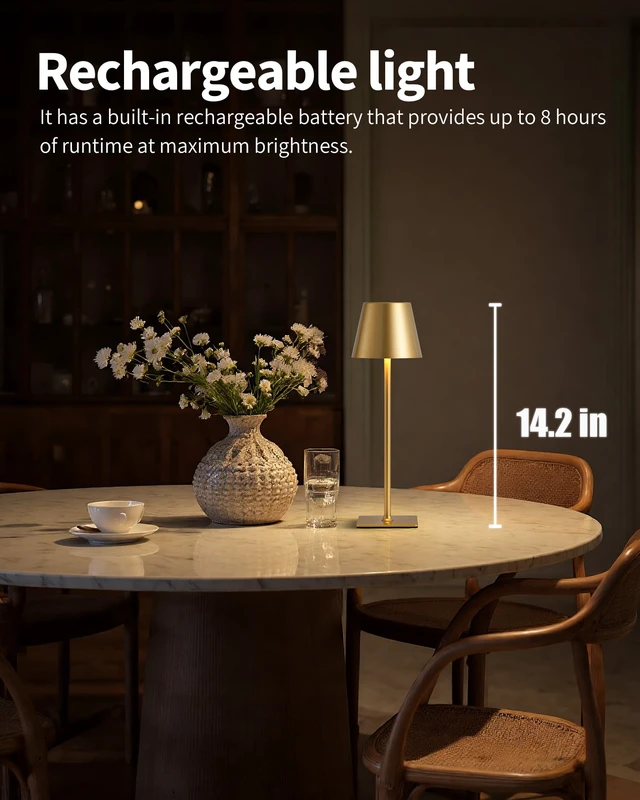 Alt view image 2 of 7 - Gold Cordless Table Lamps Set of 2, 4000mAh Rechargeable LED Desk Lamp Portable, Battery Operated, 3 Color Stepless Dimming, for Restaurant, Outdoor Camping, Coffee Shop, Bedroom, Night Light