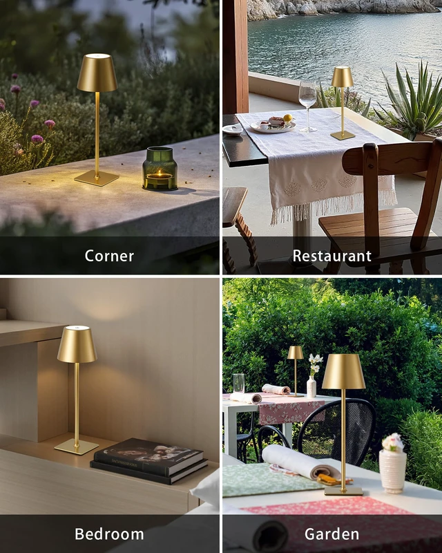 Alt view image 6 of 7 - Gold Cordless Table Lamps Set of 2, 4000mAh Rechargeable LED Desk Lamp Portable, Battery Operated, 3 Color Stepless Dimming, for Restaurant, Outdoor Camping, Coffee Shop, Bedroom, Night Light
