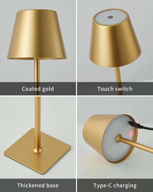 Alt view image 7 of 7 - Gold Cordless Table Lamps Set of 2, 4000mAh Rechargeable LED Desk Lamp Portable, Battery Operated, 3 Color Stepless Dimming, for Restaurant, Outdoor Camping, Coffee Shop, Bedroom, Night Light