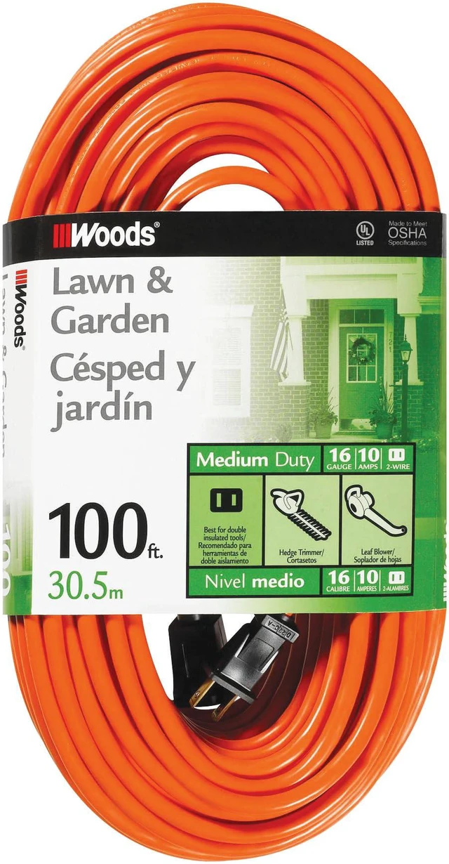 Main image of Southwire 100ft Outdoor Extension Cord Bright Orange, 16/2 Two-Prong Durable SJTW Jacket for Landscaping & Light-Duty Power Molded Plug