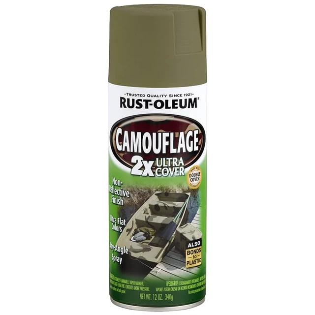 Alt view image 4 of 7 - Camouflage 2X Ultra Cover Army Green Spray Paint Non-Reflective Finish, Outdoor Concealment, Hunting Blinds And Equipment, Multi-Surface Coverage, 12 Oz