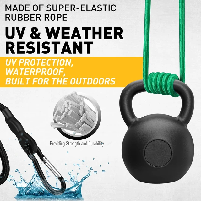 Alt view image 4 of 7 - Carabiner Bungee Cords with Hooks, 28-Piece Heavy Duty Outdoor Assortment Includes 10", 18", 24", 36", 48", 60", 72" Bungee Cords, Canopy Tarp Ball Ties, Nylon Cable Ties and Tarp Clips