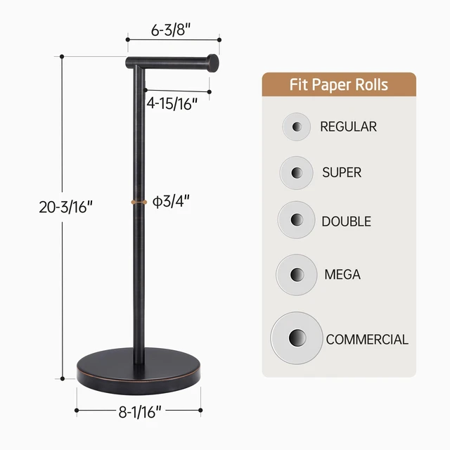 Alt view image 5 of 7 - Oil Rubbed Bronze Toilet Paper Holder Stand Weighted Base, Freestanding Toilet Roll Holder, Bathroom Floor Use, T304 Stainless Steel, BPH283S1-ORB