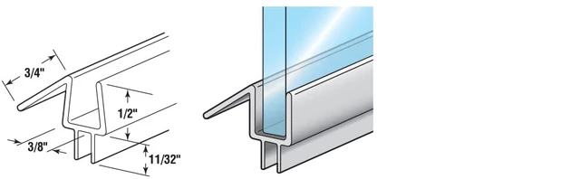 Alt view image 6 of 7 - M 6258 Frameless Shower Door Bottom Seal for 3/8 In. Thick Glass Doors Stop Shower Leaks and Create a Water Barrier, 36 In., Clear Vinyl (Single Pack)
